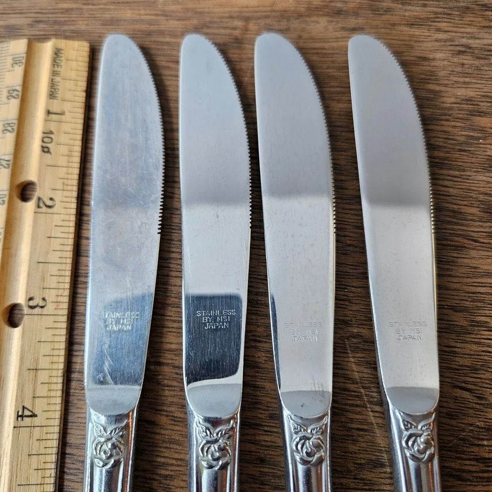 MSI Versailles Stainless Japan Dinner Knives Set of‎ 4 Serrated Floral Rose 9